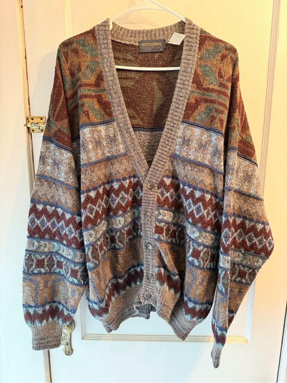 Vintage Men's Grandpa Style 90’s Cardigan Sweater - Brown/Gray/Blue
